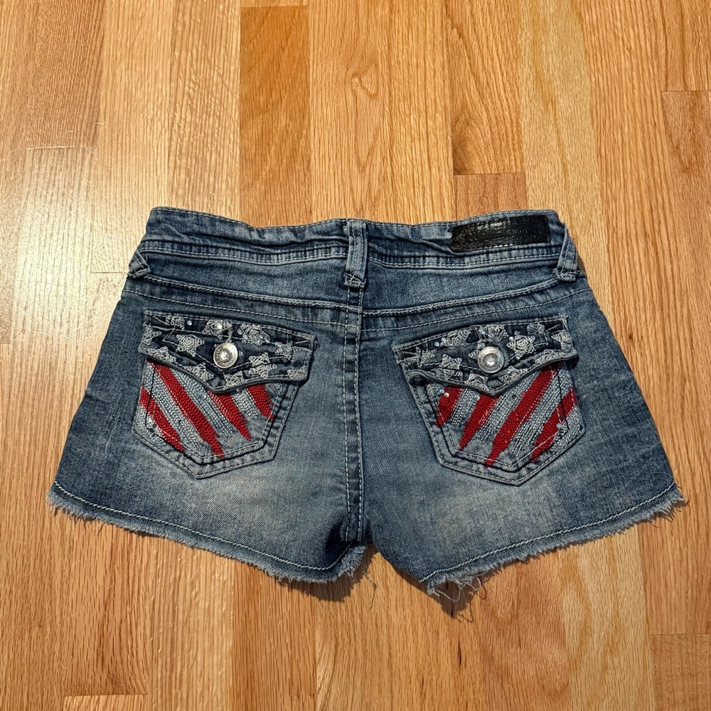 Y2K Wallflower Blue Jean Shorts with Red Stripes